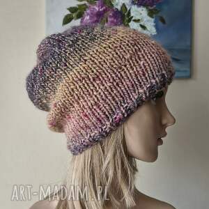 Prezent RĘCZNIE NA DRUTACH - Ombre miła, ciepła, przytulna czapka