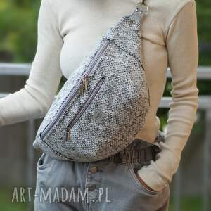 szara melanżowa nerka xxl, mini plecak, nerkoplecak na prezent, pluszowa