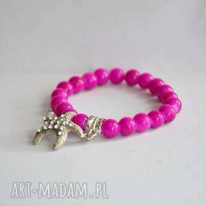 handmade bracelet by sis: cyrkoniowa rozgwiazda w różowych koralach