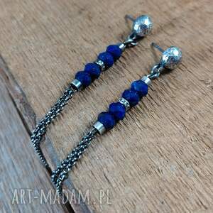 kolczyki - lapis lazuli z łańcuszkami srebro oksydowane 925
