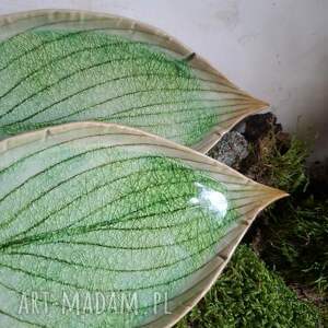 zestaw dwóch talerzy liści - szmaragdowe funkjaste, prezent, upominek