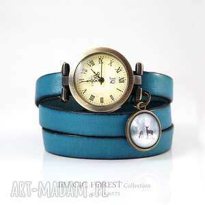 bransoletka, zegarek - sarenki niebieski, skórzany, owijana
