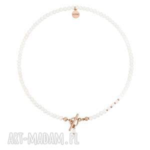 naszyjnik z różowego złota pereł naturalnych i kamieni księżycowych, ozdobne