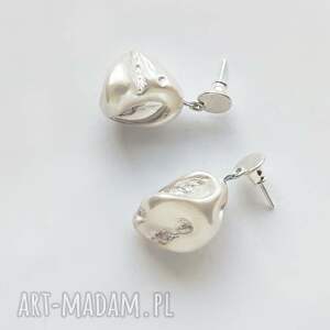 katarzyna kaminska okrąg kolczyki, srebro, perła, zmatowione, oryginalny