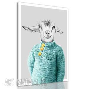 nowoczesny obraz drukowany na płótnie - koziołek lucek w turkusowym swetrze 50x70