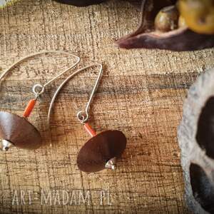 kolczyki handmade palma dysk, koral czerwony