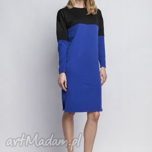 sukienka, suk107 niebieski kontrast skóra, pikowania, pikowana, kobalt