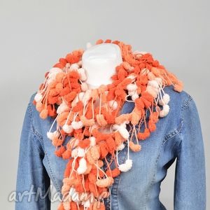 handmade szaliki pom - pon scarf - pomarańczowy