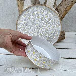 ceramika zestaw obiadowy w stokrotki, miska do zupy, komplet serwowania