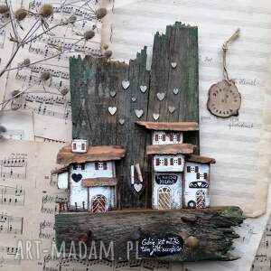 rustykalny wieszak z domkami rustykalna ozdoba na prezent, ścianę