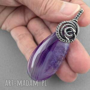 Viol - wisiorek z agatem i oksydowanym srebrem, wire wrapping