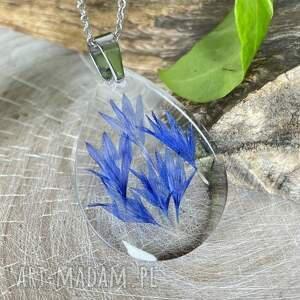 wisiorek w kształcie kropli z chabrem z2081, naszyjnik kropla, przeźroczysta