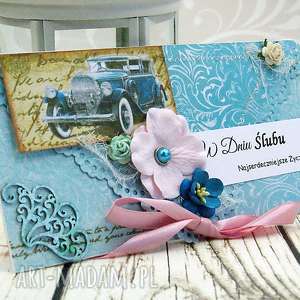 handmade scrapbooking kartki kopertówka ślubna - retro błękity