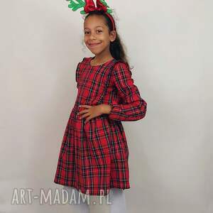 handmade upominek sukienka świąteczna dla dziewczynki krata czerwona