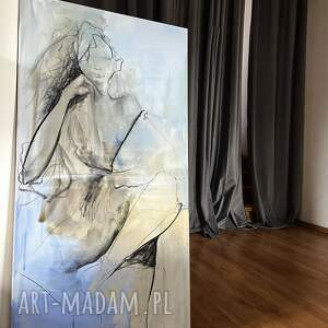Blue - 120x60cm, kobieta szkic, obrazy do salonu, duży obraz