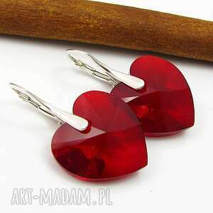 kolczyki " burgund heart" swarovski heart siam