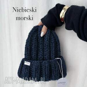 Czapka Nordic 100% wełna - morski niebieski handmade