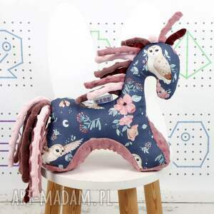handmade maskotki koń sowa w kwiatach granat - przytulanka sensoryczna