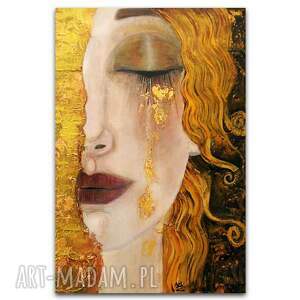 obraz na płótnie złote łzy frei 80x120, dziewczyna, art deco kobieta, portret