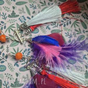 Kolczyki kolorowe chwosty boho - duże, efektowne i unikatowe Box X1