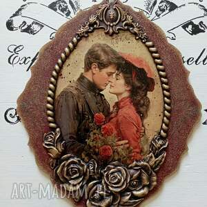 Dekoracyjny medalion decoupage z różami, dekoracja