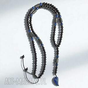 WING: lapis lazuli, onyks, turmalin: naszyjnik długi: skrzydło