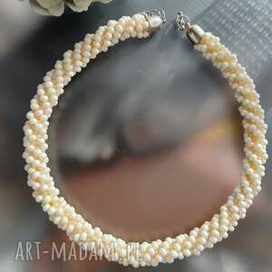 unikatart, naszyjnik perłowy sznur koralikowy naszyjnik krótki biały