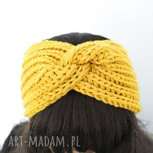 prezent świąteczny Musztardowa opaska turban z wełny merino w stylu