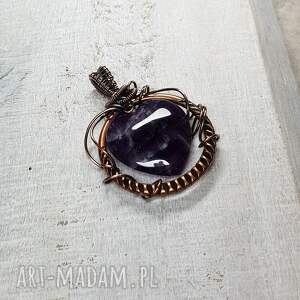 ametyst serce m285, miedź, wire wrapping