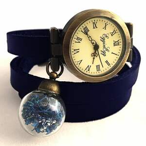handmade zegarki głęboki granat - zegarek/bransoletka na skórzanym