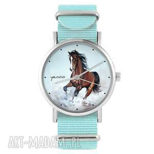 ręcznie wykonane zegarki zegarek - brązowy koń niebieski, nylonowy