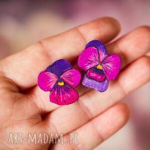 klpisy z bratkami kolczyki kwiatami, bratki, klipsy kwiatami