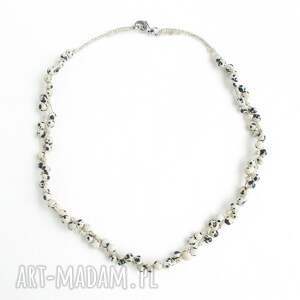 jaspis dalmatyński naszyjnik z zapięciem, len naturalny, drobne kamienie, małe