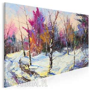 obraz na płótnie - las śnieg kolory 120x80 cm 62602, las, śnieg, zima
