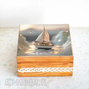 pudełko drewniane - morska przygoda, łódka, morze, pokój chłopca