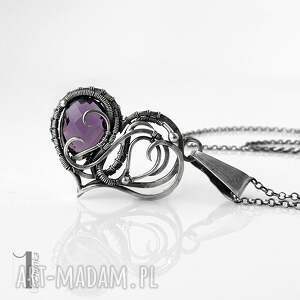 purple heart ii - srebrne serce z ametystem, naszyjnik srebrny wire