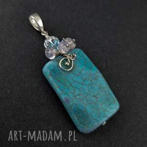 Niebieski z kryształem góskim wisiorek, howlit, z howlitem