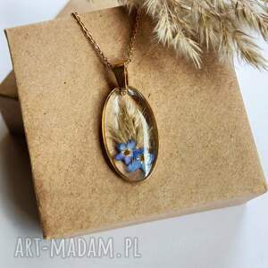 wisiorek z niezapominajkami, biżuteria boho prezent