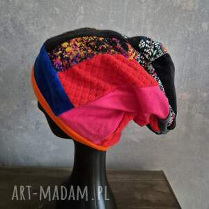 Czapka patchworkowa smerfetka na podszewce świetna na codzienne