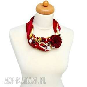 red naszyjnik handmade czerwony bordowy, kolorowy