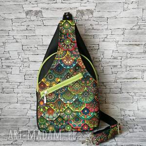 plecak dwukomorowy ekoskóra handmade na jedno ramię - mozaika zielona