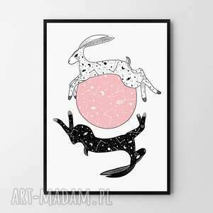 handmade pokoik dziecka plakat obraz gwiezdne zające pink 50x70 cm b2