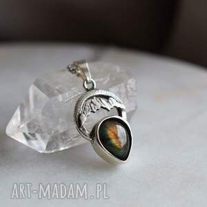 srebrna zawieszka z górami i labradorytem, srebro oksydowane górska