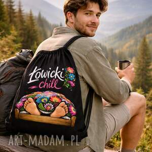 torebki workoplecak łowicki chill - czarny plecak z nadrukiem folk 38x48 cm