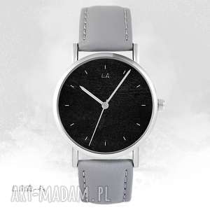 zegarek - czarny szary, skórzany, unisex bransoletka klasyczny, prezent