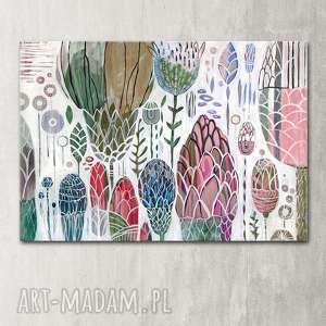 obraz ręcznie malowany, kwiaty - pastelowy ogród płótnie