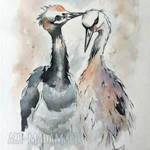 Oryginalna akwarela z żurawiami 24x32 cm - obraz na prezent
