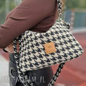 w pepitkę z puchatej tkaniny Beżowo Czarna, mała torebka