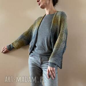 handmade swetry bawełniane wdzianko gray&musztarda