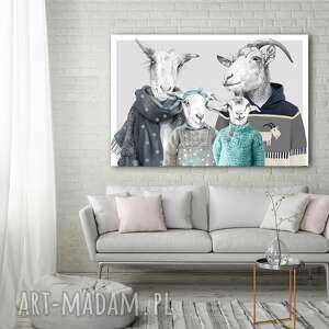 nowoczesny obraz na płótnie z kozami - rodzina kozłowskich dziećmi 120x80cm